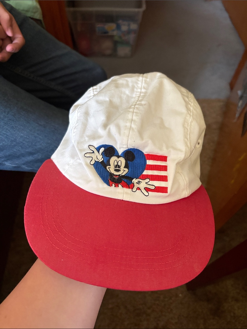 Vintage Mickey Mouse Embroidered Baseball Cap - Red & White